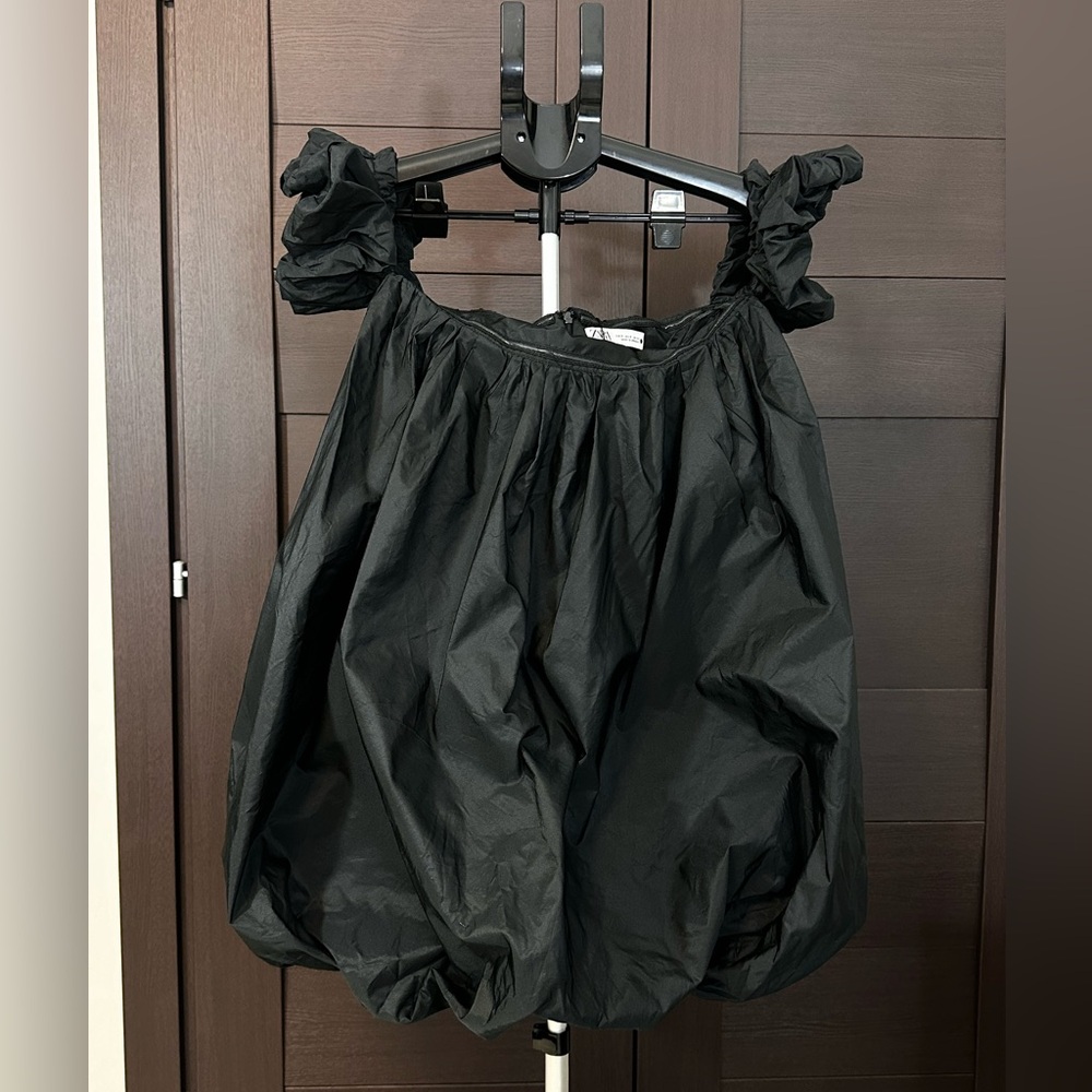 Zara Black baby doll off shoulder super mini dress.